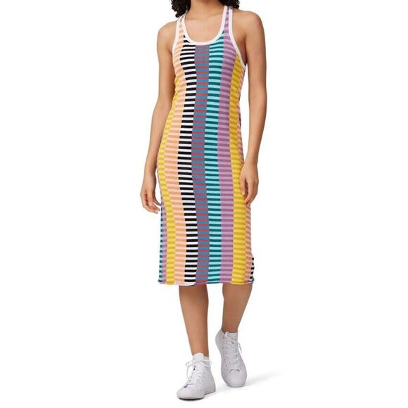Replica Los Angeles Sheath Tank Dress Sz M Knit Colorful Multi Stripe Midi Blue - Picture 1 of 9